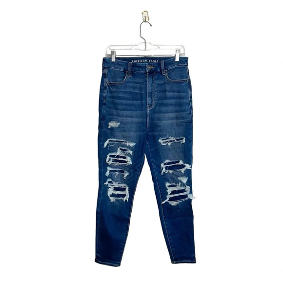 American Eagle Soft Knit Dark Patch Ripped Curvy Skinny Jeans 10 Short Women’s - Picture 13 of 13